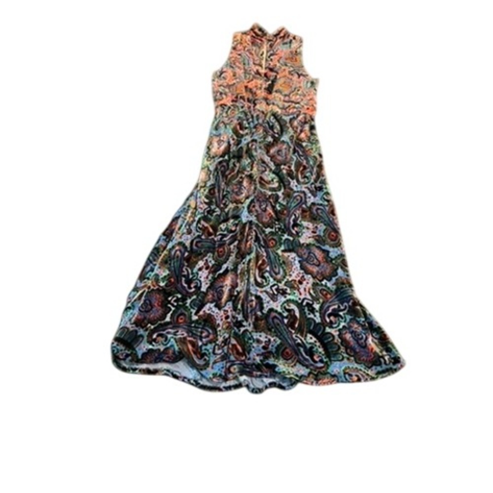 Moulinette Soeurs Anthropologie Velvet Paisley Halter Midi Dress Blue Orange 2 - Picture 8 of 15